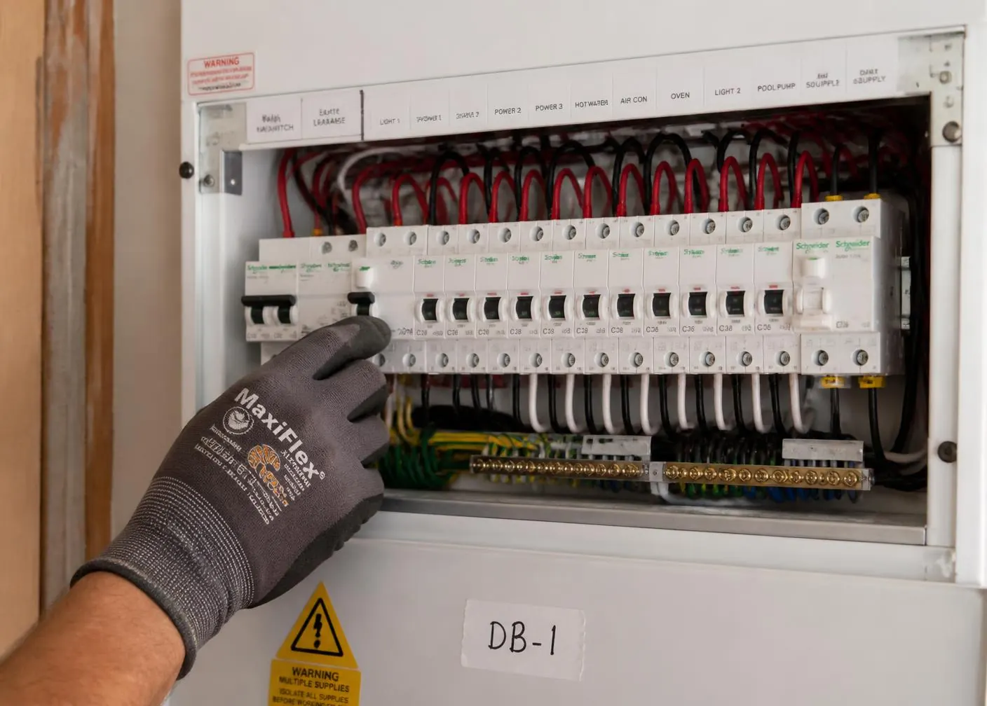 Modern Australian residential switchboard with RCBO protection